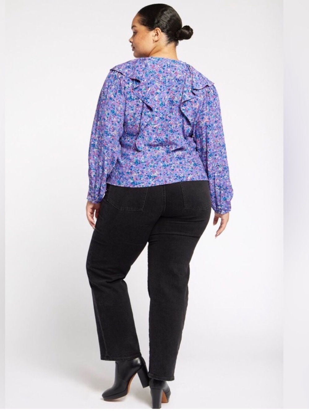 Joie Raquel B Long Sleeve Ruffle Floral Blouse Purple Size 2X NWOT - Picture 3 of 8